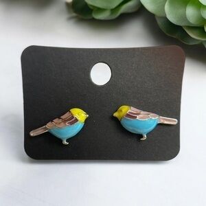 Retro enamel 925 silver plated tiny enamel bird earrings